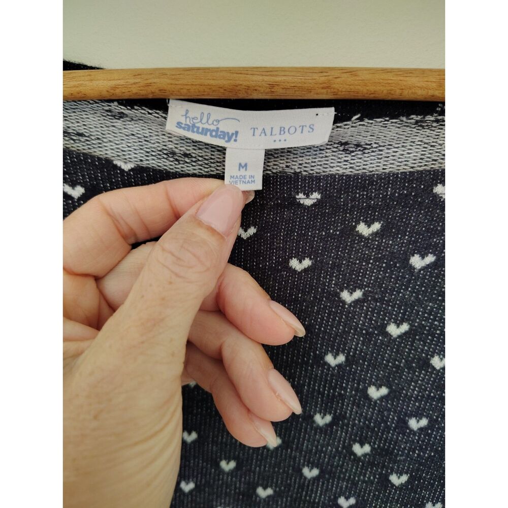 Talbots Hello Saturday! Heart Print Preppy Knit Top Women’s M Navy White - Picture 3 of 5